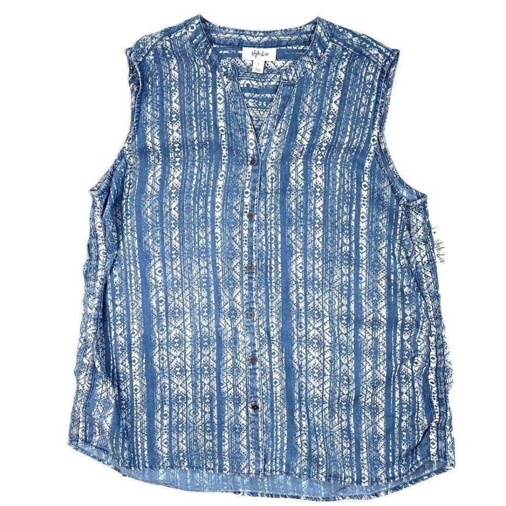 Style & Co Shirt Top Large Blue White Relaxed‎